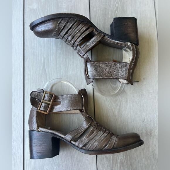 Freebird by Steven Blake Strappy Ankle Sandal Boot Brown Leather Bootie size 7 - Picture 1 of 6